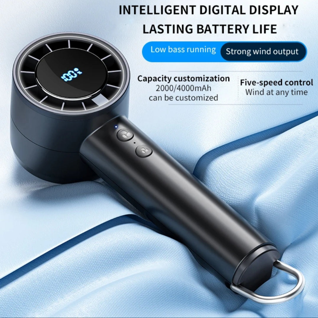 High Speed Handheld Fan Portable Mini Size, USB Rechargeable Travel Fan, 2000mAh Battery Powered Personal Cooling for Camping, Desk, and Outdoor Use.