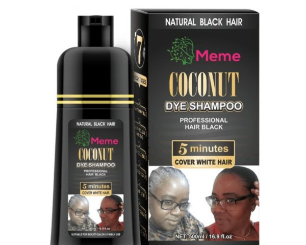 Meme - Coconut Oil Black Hair Dye Shampoo - 16.9 Fl. Oz, No Fade Hair Color With Non - Stick Scalp, Plant - based Formulated with Natural Vegetable Oil, Protects Hair Damage, Black Hair Dye Shampoo for Men and Women - Meme Beauty Depot