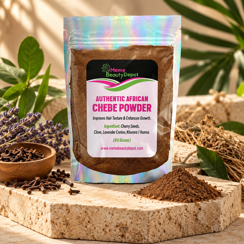 Meme Beauty Depot Authentic African Chebe Powder 60 gram pouch with chebe powder and botanicals