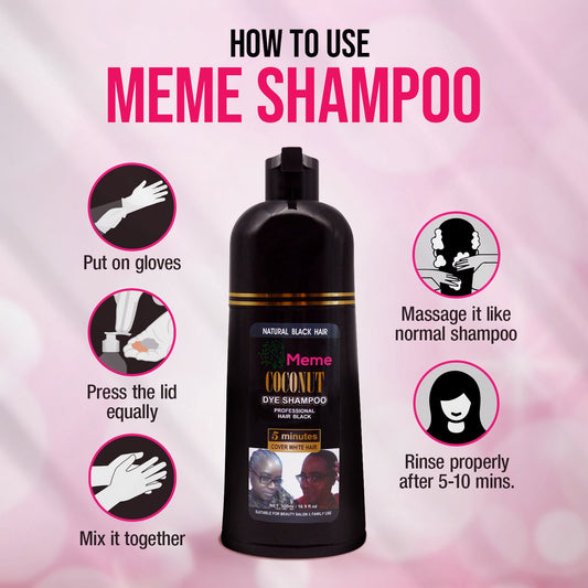 Meme - Coconut Oil Black Hair Dye Shampoo - 16.9 Fl. Oz, No Fade Hair Color With Non-Stick Scalp, Plant-based Formulated with Natural Vegetable Oil, Protects Hair Damage, Black Hair Dye Shampoo for Men and Women